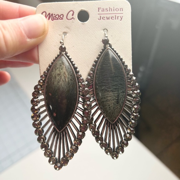 Large Costume Teardrop + Rhinestone Earrings Miss C A-6 - Picture 1 of 4